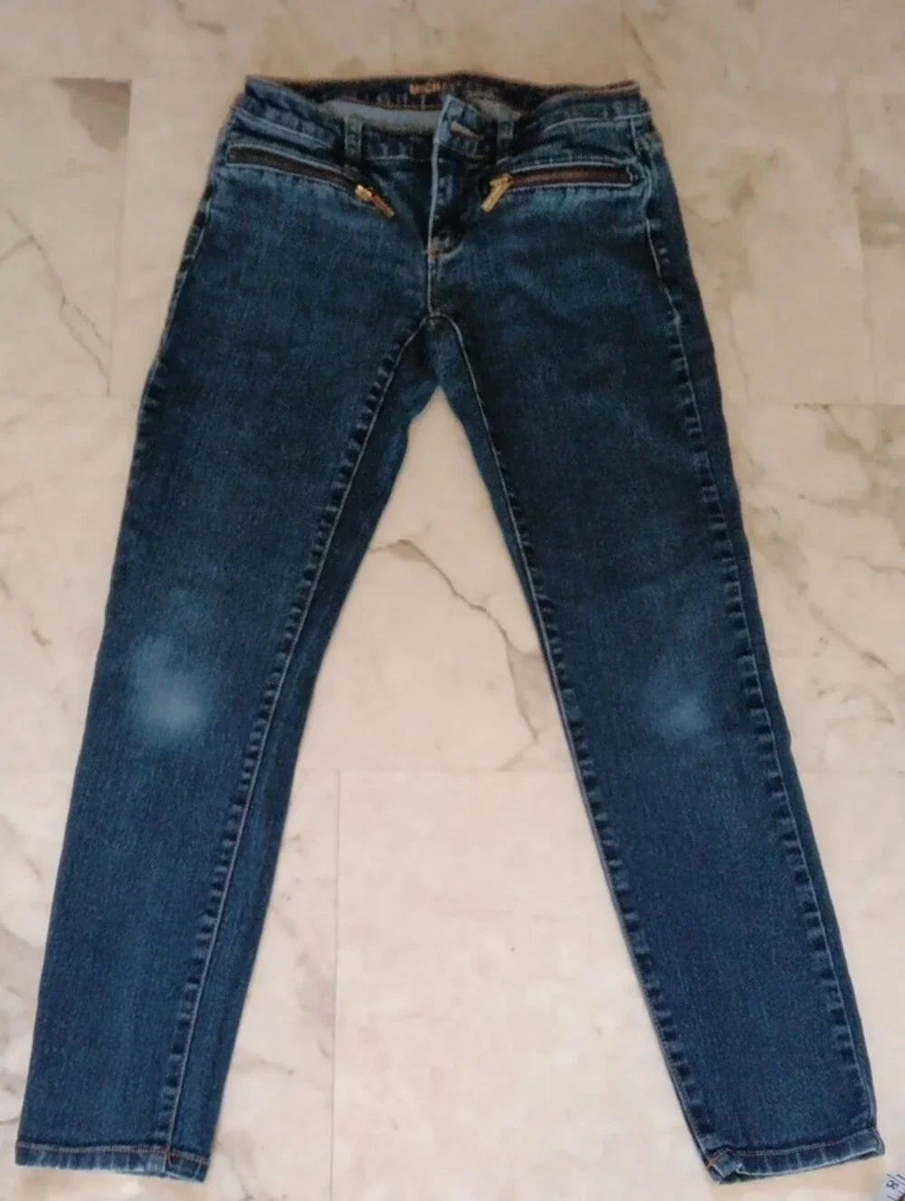 Michael Kors Women's Dark Wash Skinny Jeans with Gold Zipper Accents